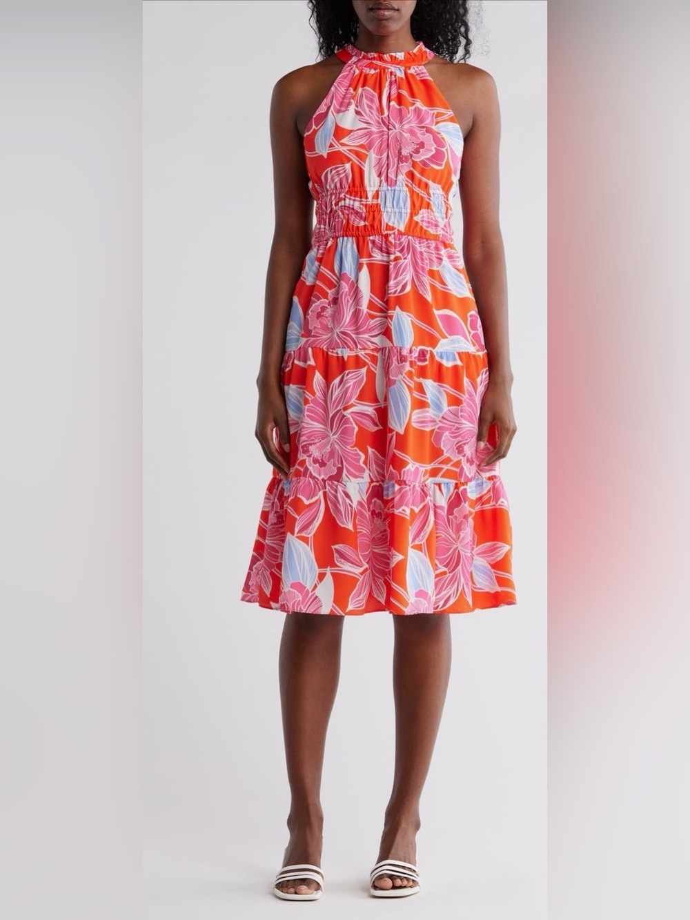 Eliza J Red Floral Tiered Halter Dress Size 12 NWT